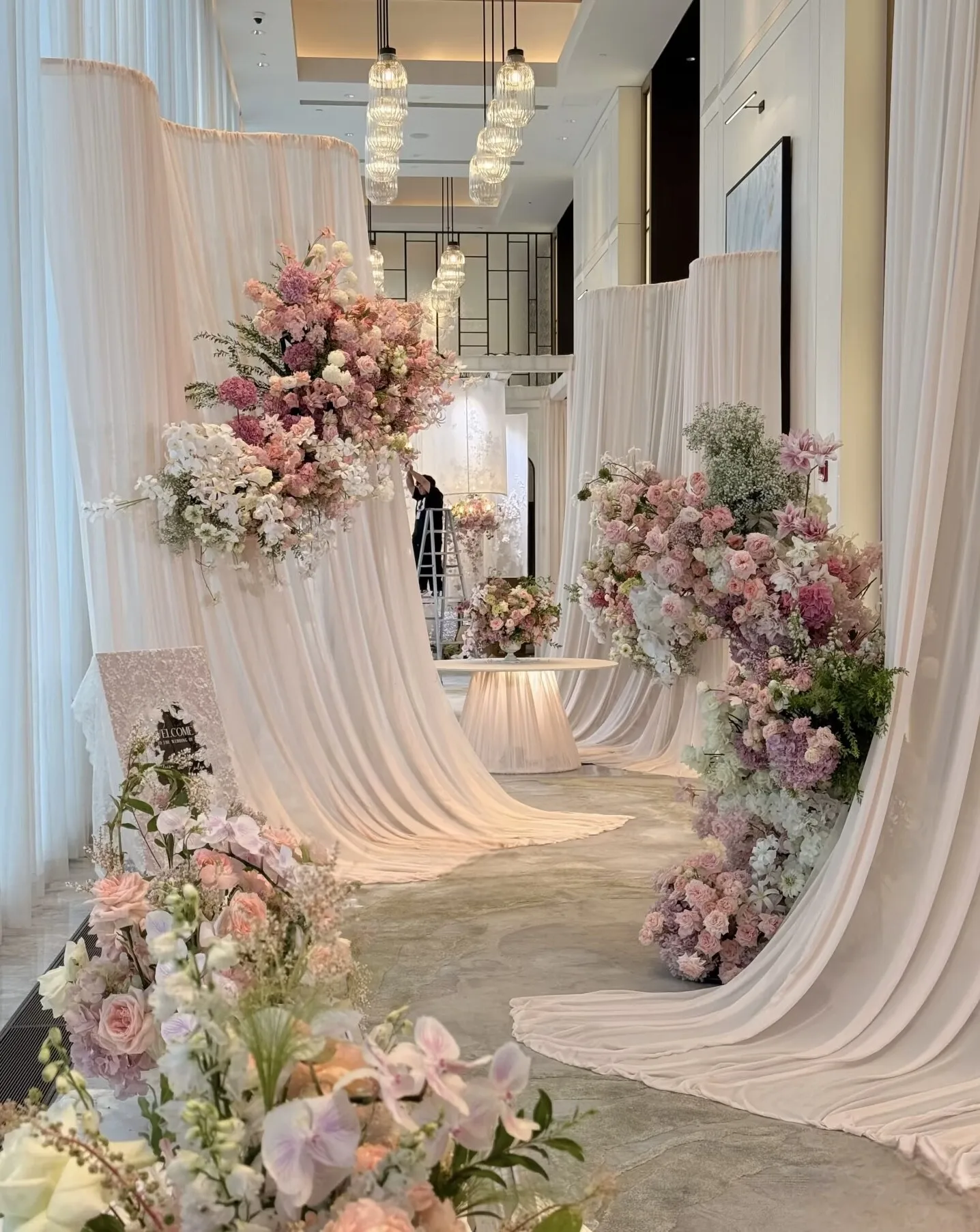 Pink Purple Translucent Chiffon Background Sheer Draping Fabric for Wedding Ceremony Layout Fabric