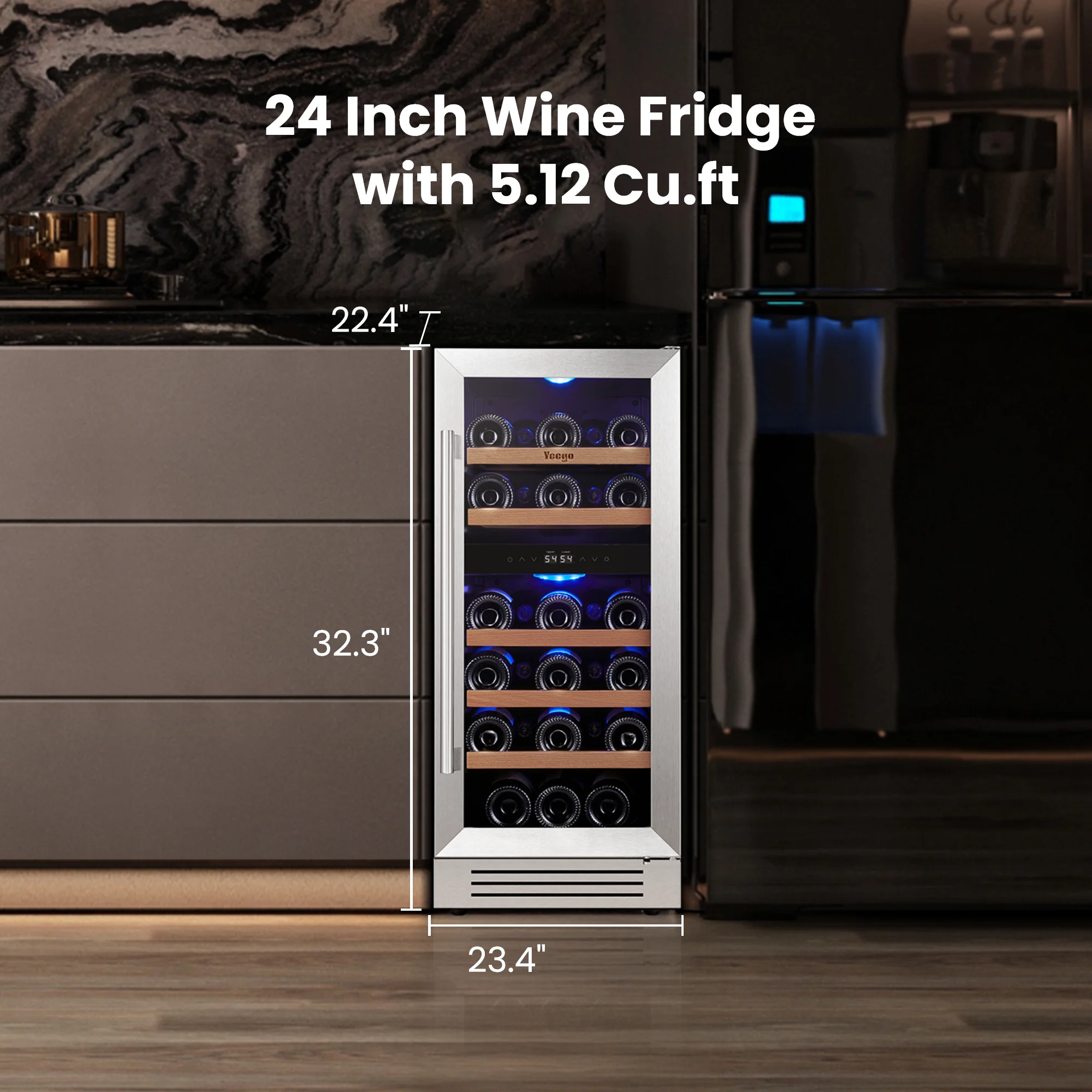 Yeego 85L Wine Cooler Refrigerator – 28 Bottles Adjustable 5-18°C Fan Cooling Auto Defrost Blue LED Stainless Steel Glass Door