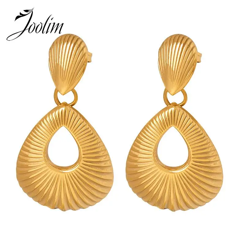 

Joolim Jewelry High Quality PVD Wholesale Retro Personality Statement Thread Drop Hollow Hoop Stainless Steel Earring for Women