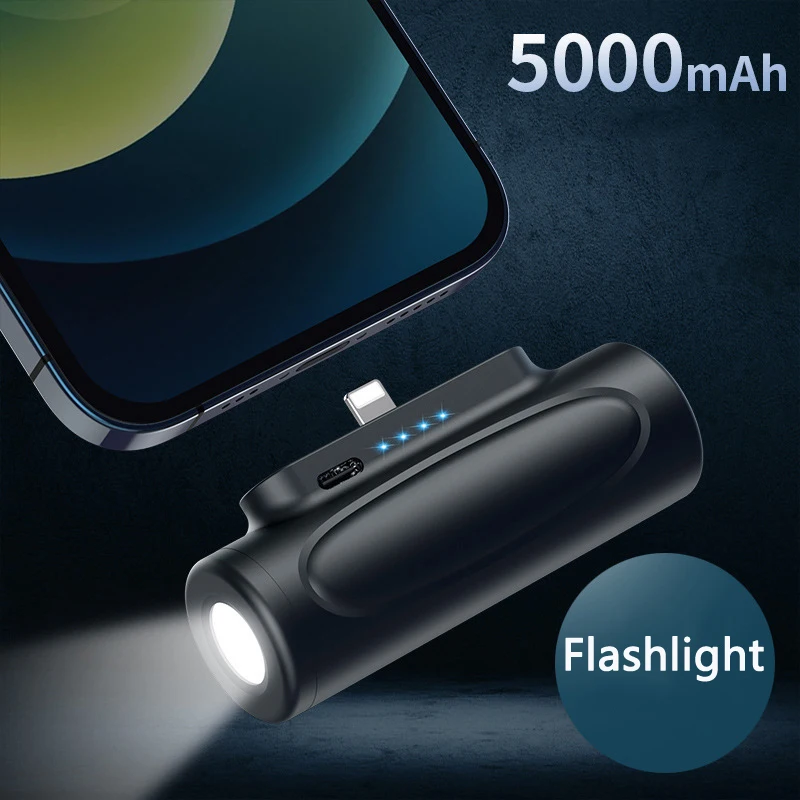 

5000mAh Mini Power Bank for Apple Type C Portable Charger Powerbank with Light for iPhone 16 Samsung Huawei Xiaomi Spare Battery