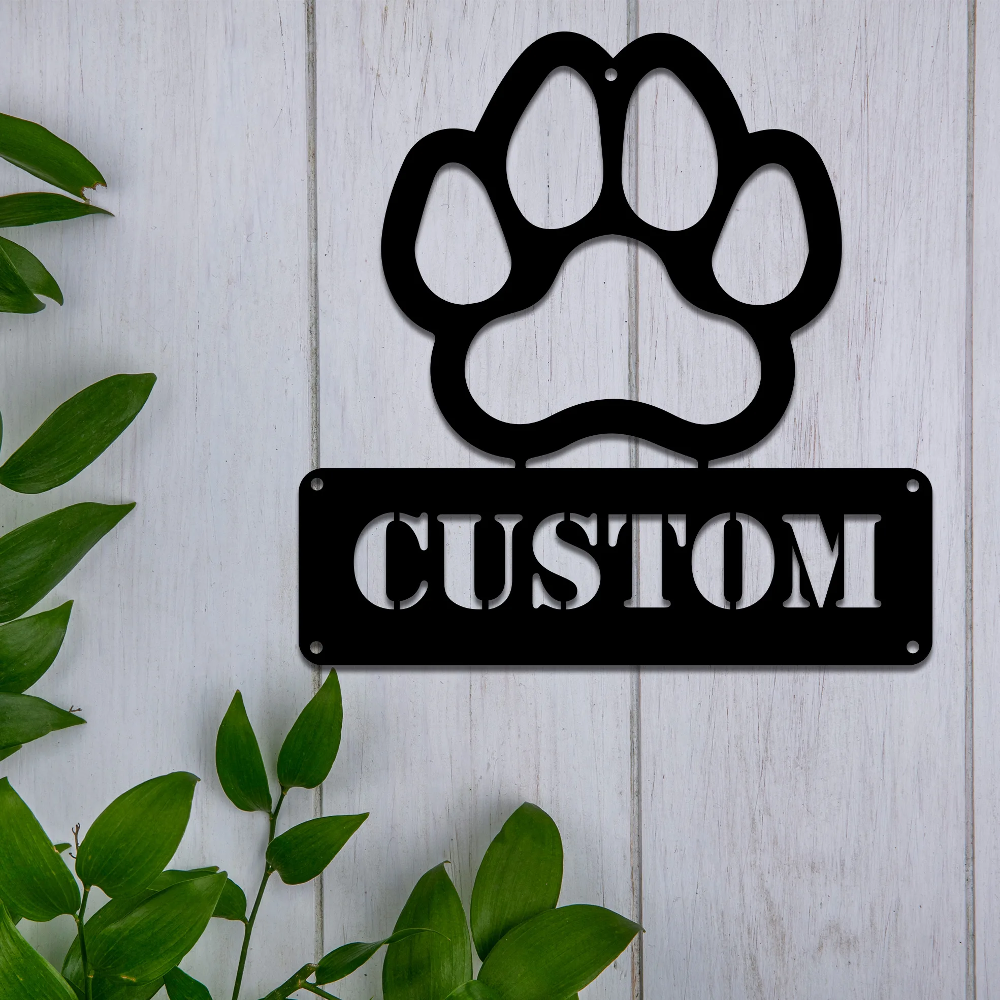 

1pc Dog paw prints funny Customized Name Metal Wall Signs Iron Wall Plaque Decor Living Room Bedroom Removable