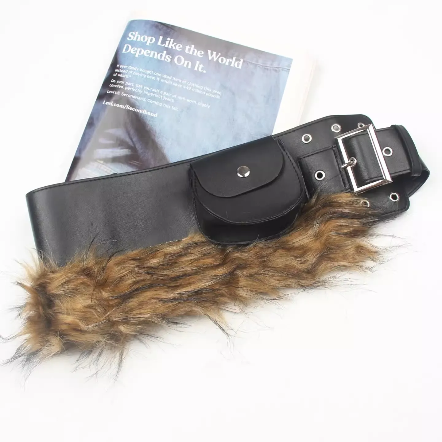 Women's Faux Fur PU Leather Corset Female Black Cummerbund Coat Waistband Dress Decration Wide Belt J1575
