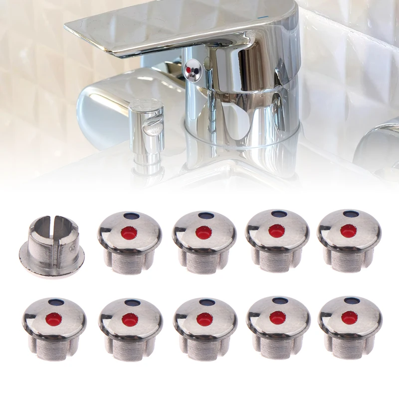 10pcs Faucet Handle Hot Cold Water Sign Red Blue Label Decoration Cover Kitchen Bathroom Mixer Tap Indicate For Faucet Handles