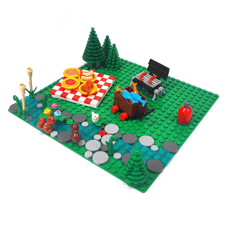 MOC building blocks camping picnic equipment Tent camp light grill Egg roll table Folding chair Building blocks toys