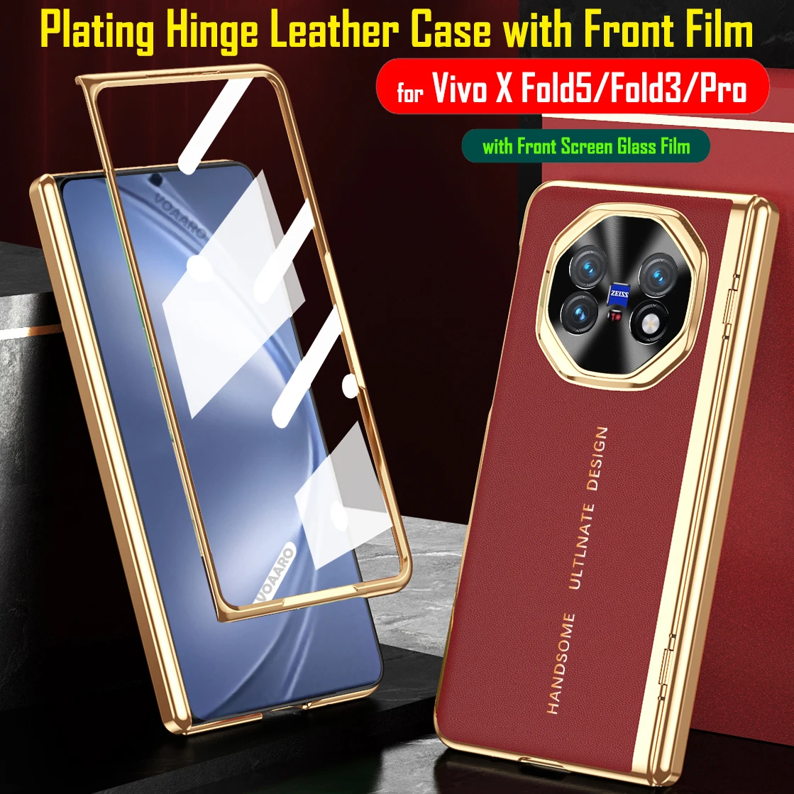 

Защитный чехол с шарниром для Vivo X Fold5, чехол для Vivo X Fold 5 3 Fold3 Pro, кожаный чехол с передней стеклянной пленкой