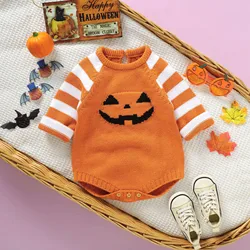 Winter Baby Halloween Costumes Orange Pumpkin Knit Newborn Boy Girl Bodysuits One Pieces 0-18m Infant Unisex Coveralls Jumpsuits