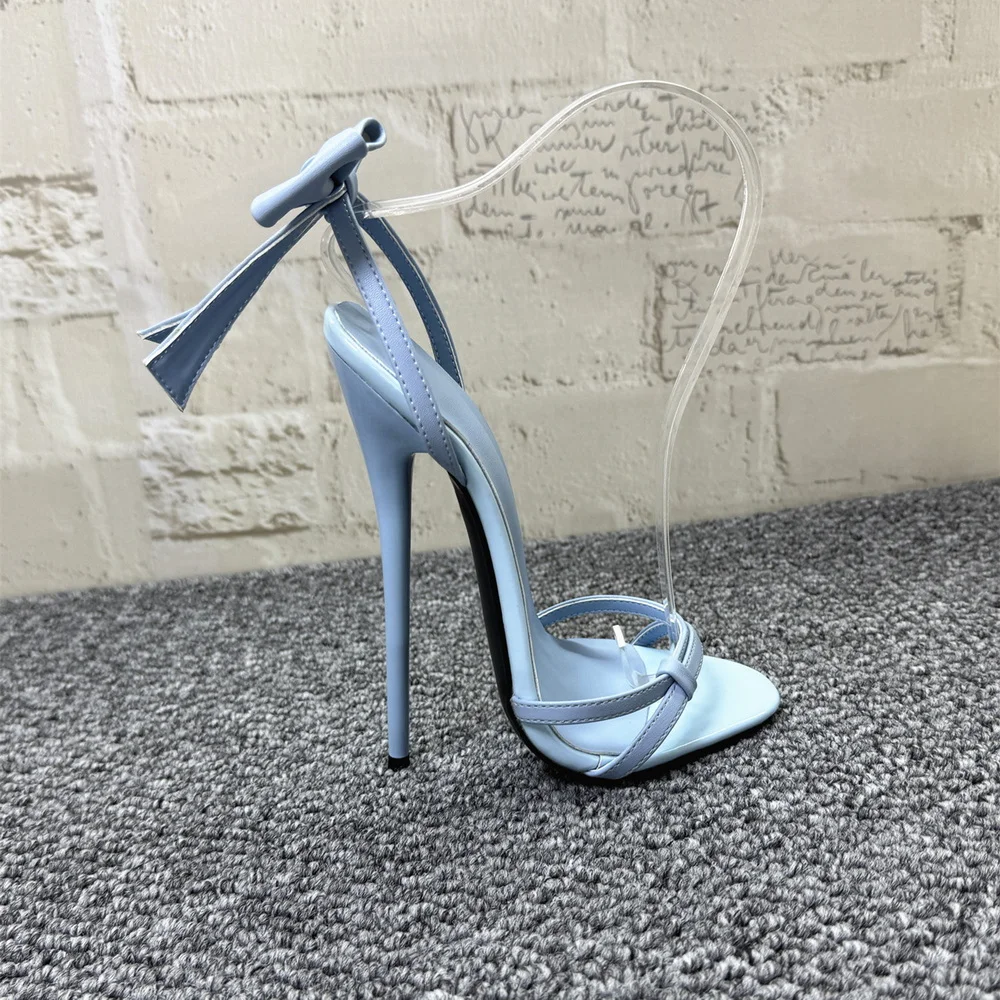 Back Bowtie 16cm High Heeled Sandals,Women Sexy Summer Shoes,Open Toe,Ankle Straps,Black,Blue,Gold,Silver,Pink,Custom Colors image 5