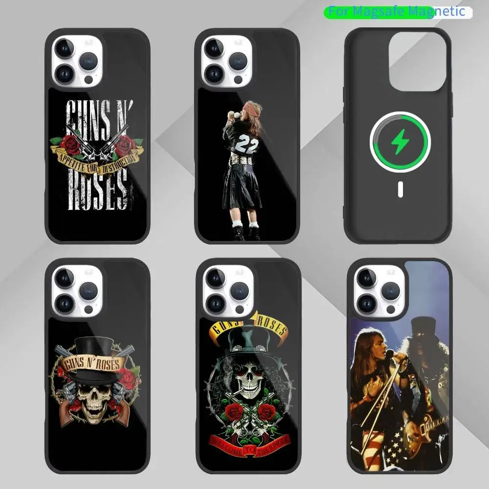 

G-Guns N A-Axl Rose Roses Phone Case For iPhone17,16,15,14,13 Plus,Pro Max Magnetic For Magsafe Wireless Charging