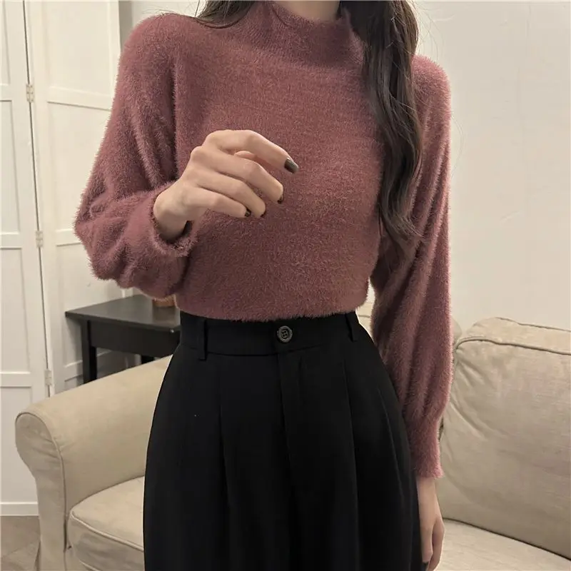 Autumn Winter New Solid Color Fashion Long Sleeve Sweater Women High Street Cute Youth All-match Pullovers Elegant Chic Tops