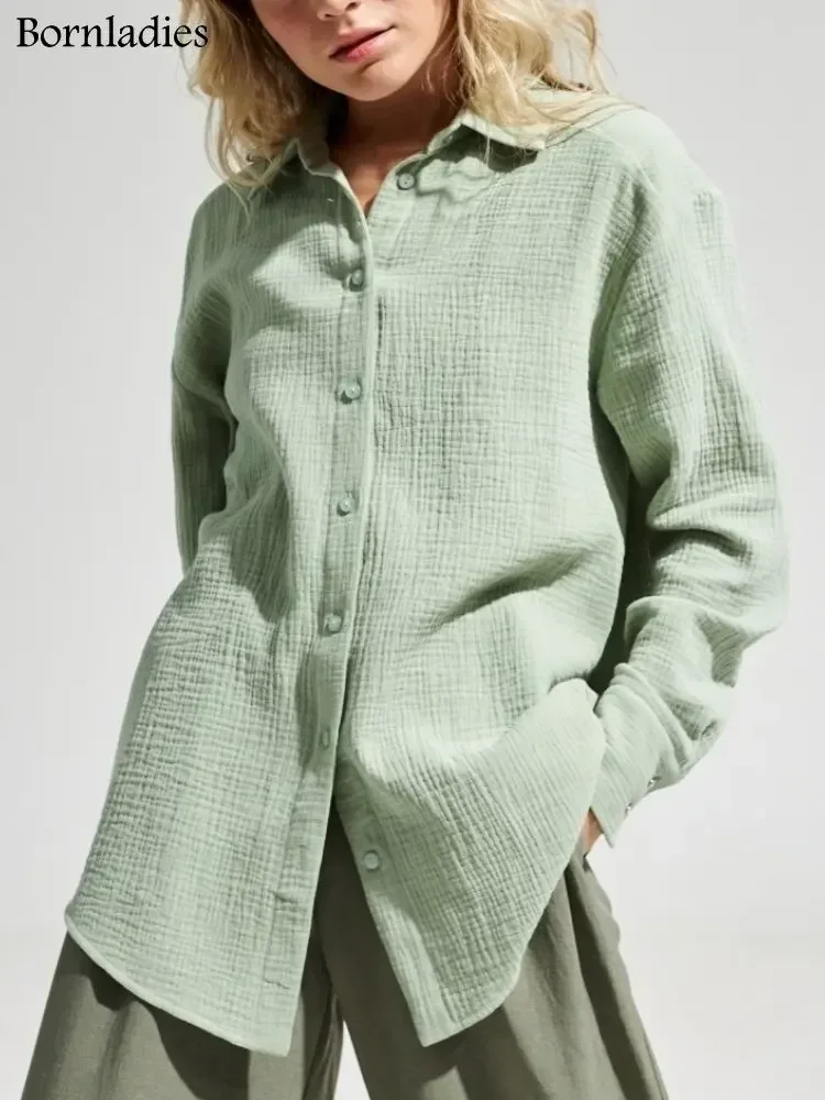 Bornladies Women Long Sleeve Cotton Shirt 7