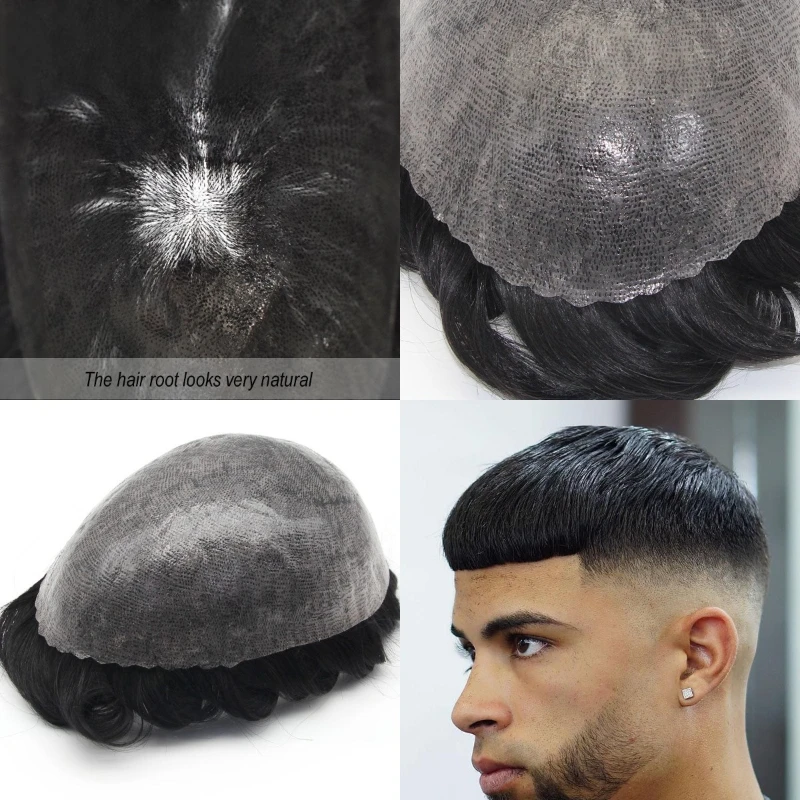 Kuin Toupee Men Wig 0.12mm Injection Skin PU Wig For Men Hair Prosthesis Remy Human Hair Wig Men\'s Capillary Prosthesis Man Wig