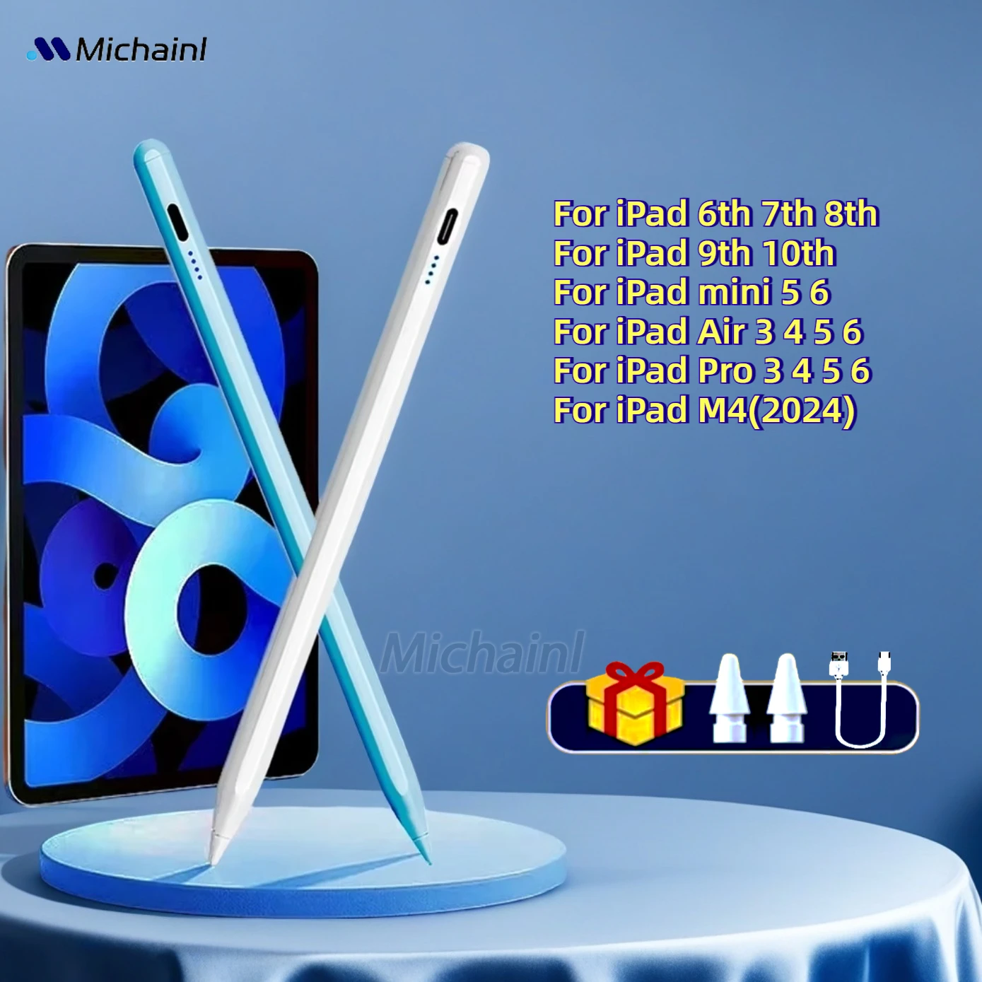 

For iPad Pencil 2024 Air 6 M2 Pro M4 Stylus Pen with Palm Rejection,for iPad Pro 11 12.9 Air 4/5 7/8/9/10th mini 5 6 Tablet