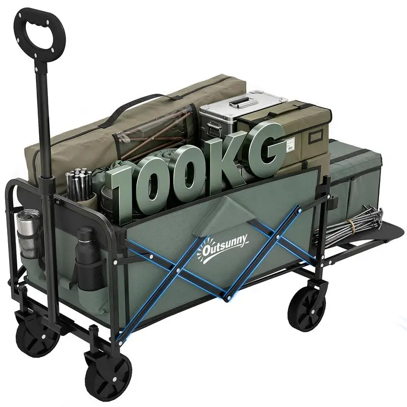 Chariot de transport pliable à roulettes avec poignée télescopique et arrangement à ouverture 76 x 48 x 92 cm vert