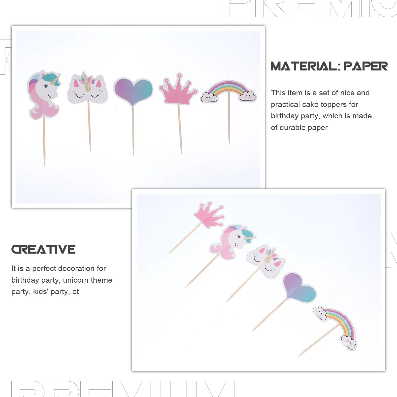 

24Pcs Kids Birthday Party Cake Toppers Rainbow Paper Picks Decorative Cake Topper Kids Party Decoration Birthday Toppers