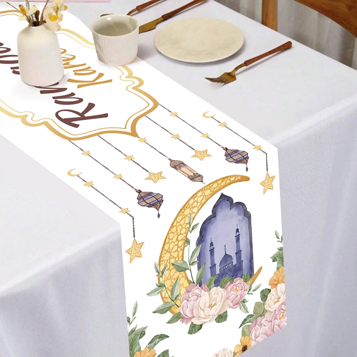 Ramadan Table Runner Decoration 2025 EID Mubarak Decor For Home Tablecloth Ramadan Kareem Islamic Muslim Party Eid Al Adha Gifts