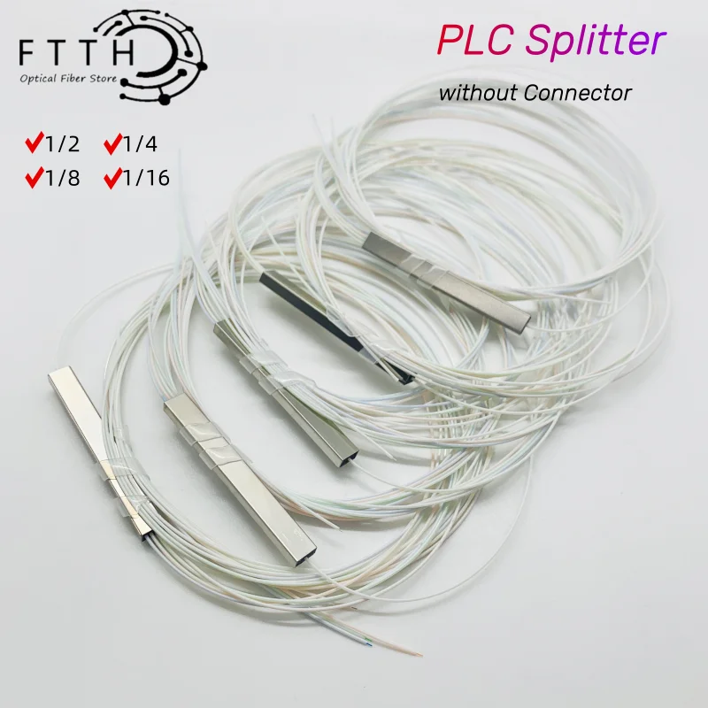 Fiber Optic PLC Splitter without Connector Cable 0.9mm，10pcs 1x2, 1x4, 1x8, 1x16, Mini Blockless, 2,4 Ports Fiber PLC Splitter