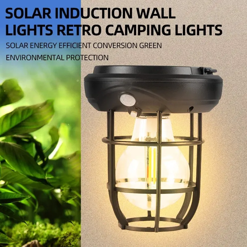 New Solar LED Wall Lamp Outdoor Garden Courtyard Waterproof Decoration Street Light Human Body Induction Warm Light Lantern