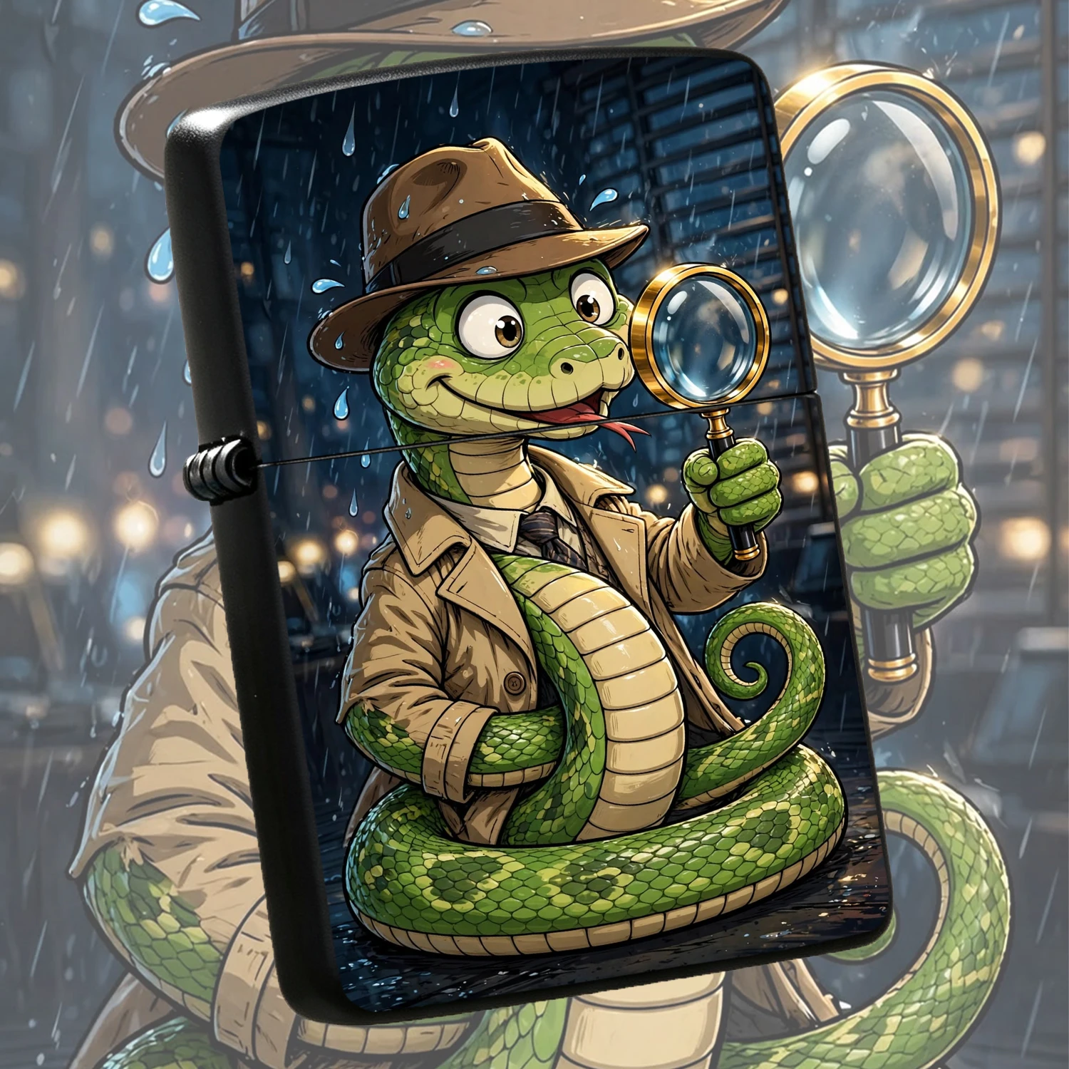 Snake Detective Themed Portable Versatile Accessory, Fun Rainy Night Investigator Snake Creative Daily Decor, Eye-Catching Unique Trendy Small Item For Home Office Outdoor, Nice Gift Choice For Friends And Hobby Lovers, Exquisite Decor That
