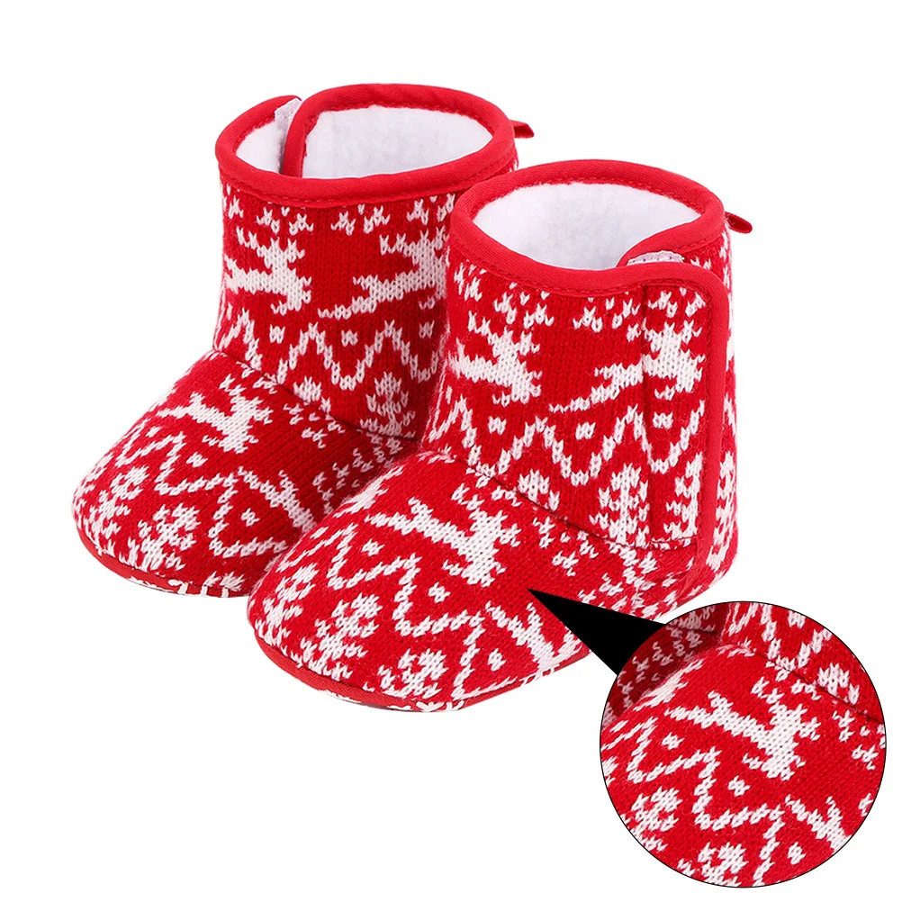 

1Pair Christmas Infant Shoes Cotton Warm Stylish Non-Slip Toddler Boots for Babies Daily Wear Sweet Design Baby Shoes