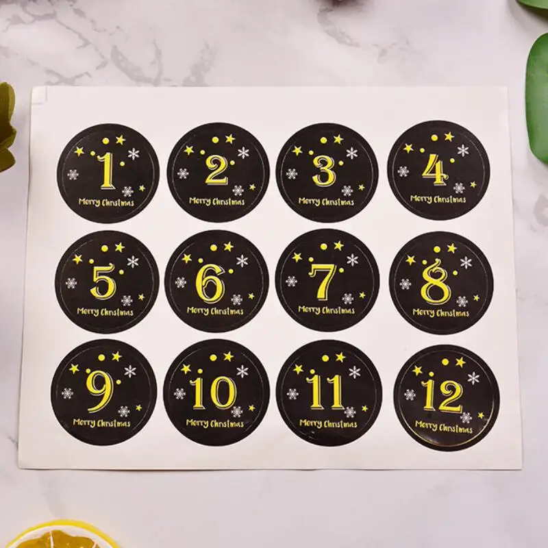 120pcs 3.2cm New Christmas Number Sticker Sealing Sticker Cookie Bag Cake Box Sticker Number 1-24 Sticker