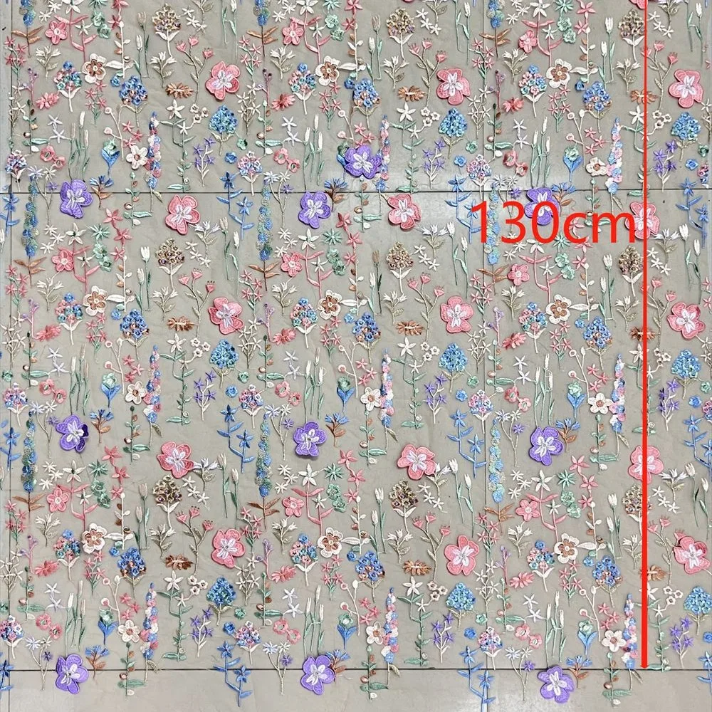 2 Yards 3D Blumenmuster Mehrfarbiger Mesh-Stickereistoff Spitze Damenkleidung Hochzeitskleid Stickereistoff – Detail 2