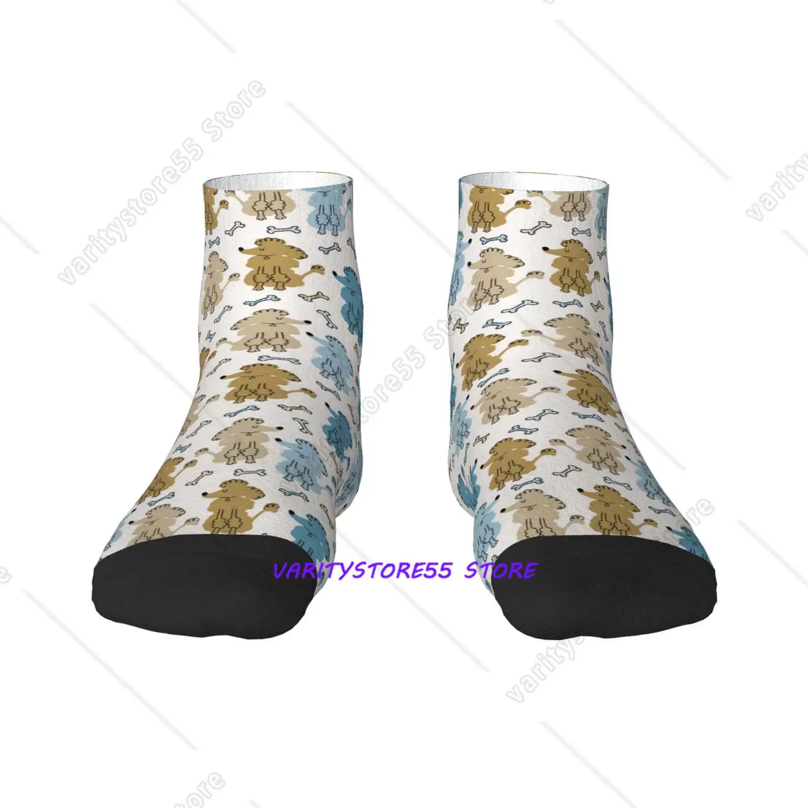 

Cartoon Poodle Dog Pattern Crew SocksToe Seamed Ankle Cushioned Breathable Athletic Crew Sports Socks