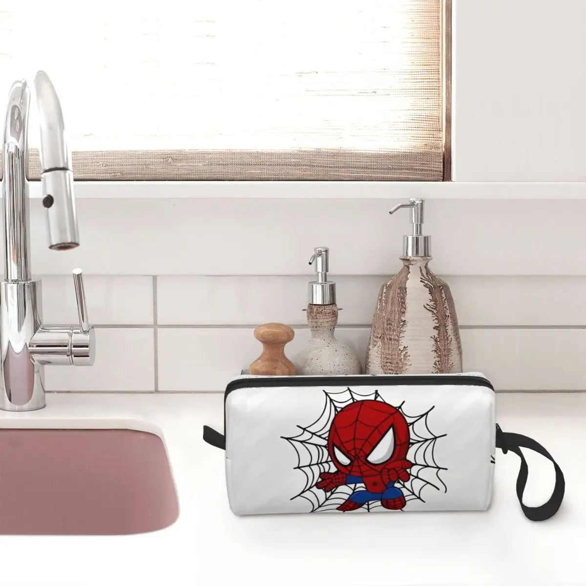 Spider-Man Superhero Christmas Makeup Bag Pouch Waterproof Anime Cosmetic Bag Travel Toiletry Small Makeup Pouch Storage Purse