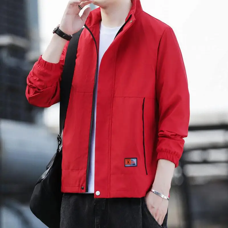 

Casual Spring Autumn Lightweight Jacket Stand Collar Youth Fashion Outerwear Large Size Spring Style Polyester Fiber Long Sle...