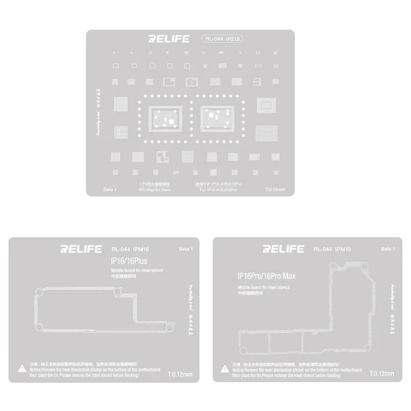 RELIFE RL-044 For iPhone 16/16 Plus/16 Pro Max Motherboard Middle Frame BGA Reballing Stencil CPU NAND IC Chip Tin Template