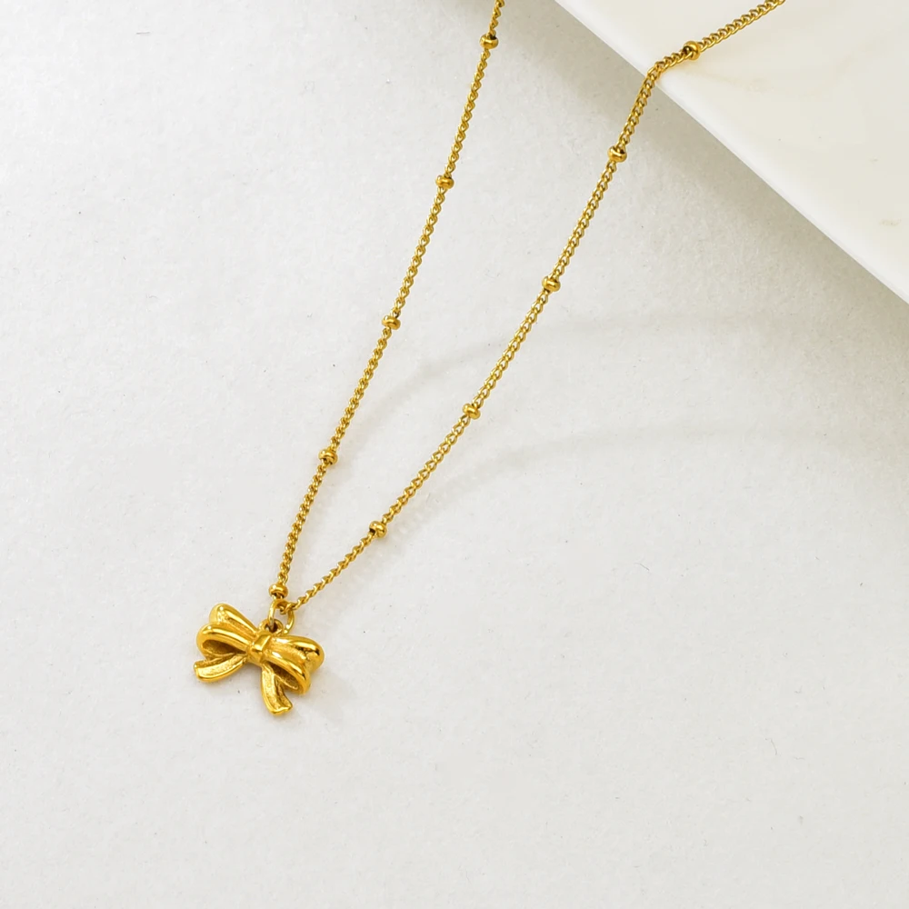 L119 European and American cross-border design Stainless Steel 18K gold bow necklace for women's collarbone chain