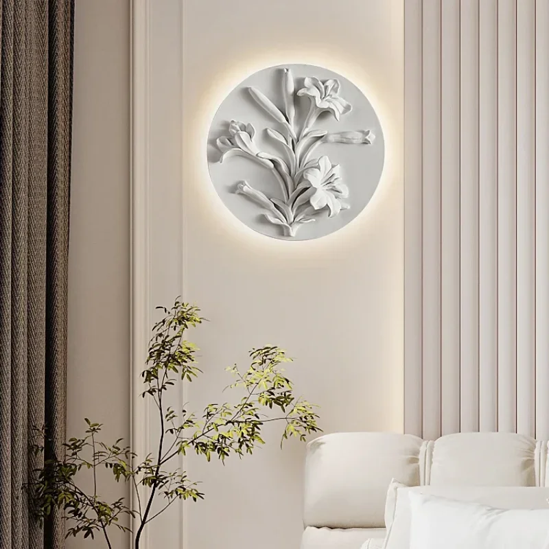 

French Circular White Bedside Wall Lamp High-End Retro Living Room Sconce Milk White Glass Lampshade Light Fixture