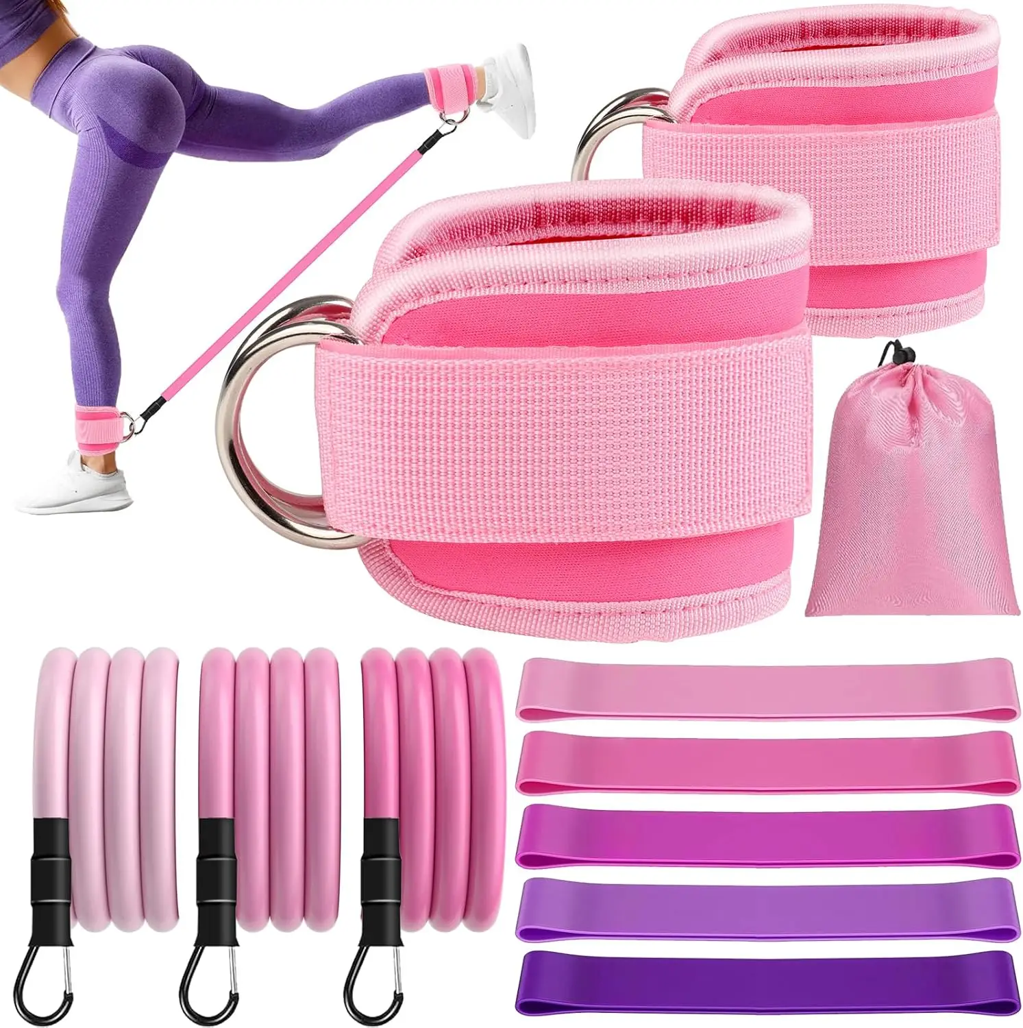 

11pcs Ankle Resistance Bands with Cuffs, Glute Exercise Ankle Weights for Women Exercise,