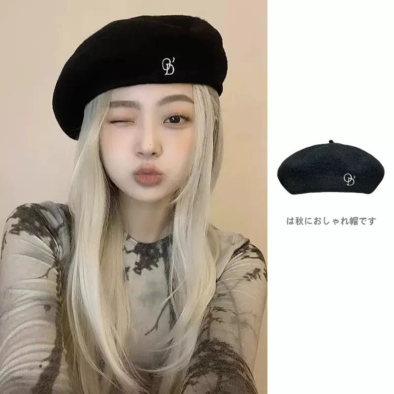 

2022 Korean Designer Jin Zhini Jennie with The Same Ins Letter Embroidery Beret Hat Female Spring Autumn and Winter Painter Hat