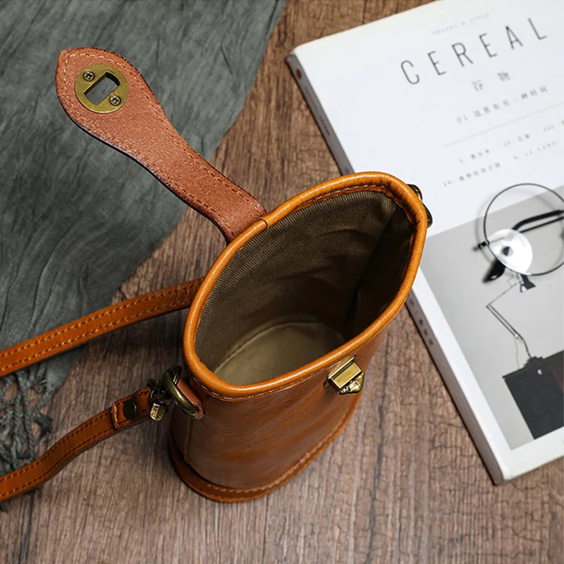 Bucket Phone Bag Small Wallets Simple Fashion Style Women Crossbody Bag Versatile Chic Trendy Genuine Cow Leather Shoulder Bags
