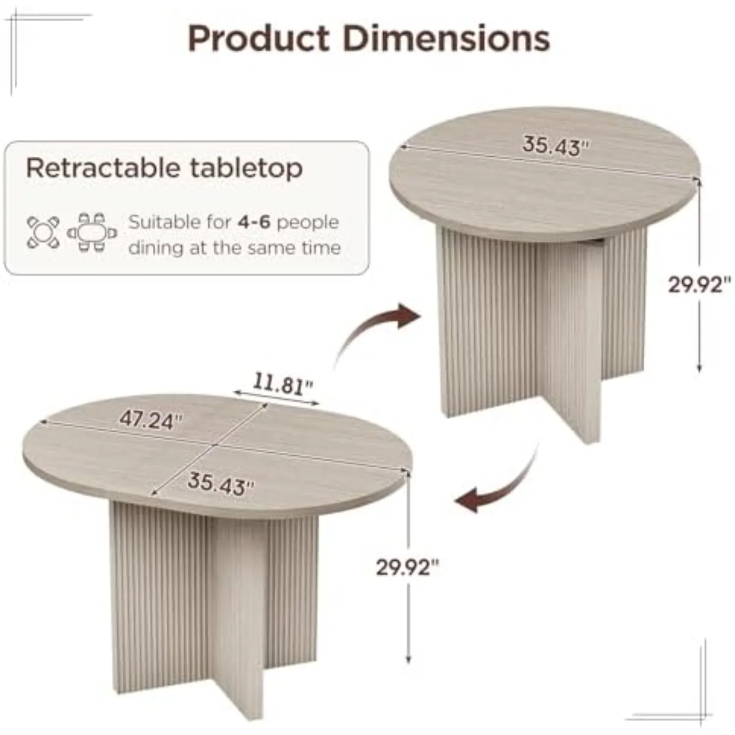 Extendable Dining Room Table for 4-6, Modern Kitchen Oval Dining Table with Large Storage, Round Expandable Kitchen