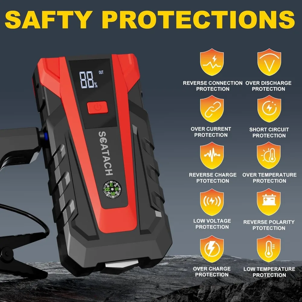 Scatach 011 4500A بطارية السيارة Jump Starter، حزمة بطارية Jump Starter 12 فولت (حتى 12.0 لترًا محرك ديزل يعمل بالبنزين و10.0 لتر)، محمول