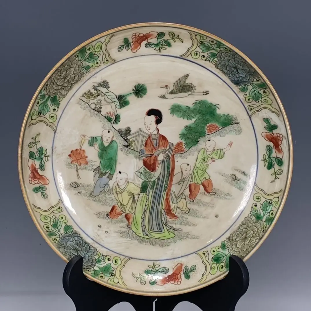 

Hand Painted Kangxi Mark Porcelain Plate, Figure Story Famille Rose Decorative Dish