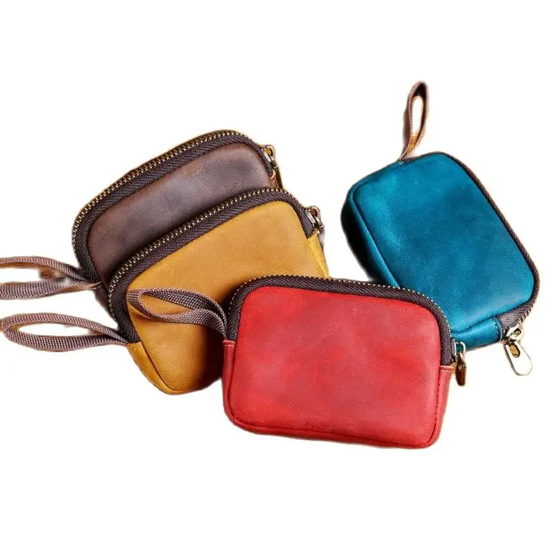 GENODERN Cowhide Small Wallet Bluetooth Zipper Earphones Storage Bag