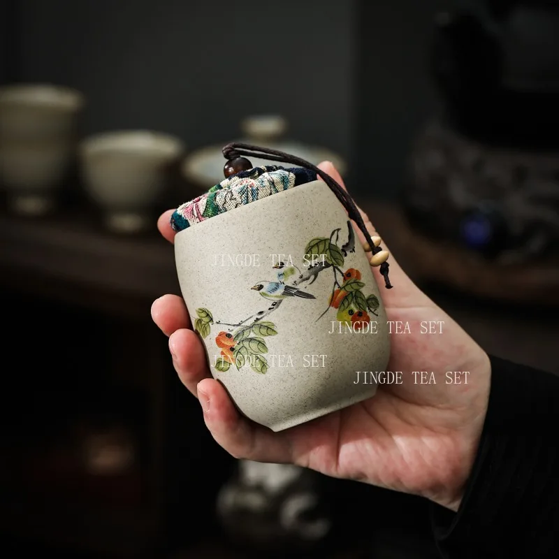 Portable Ceramic Tea Jar Outdoor Coffee Container Sealed Jar Small Tea Box Mini Storage Tea Tin Tradition Tea Accessories