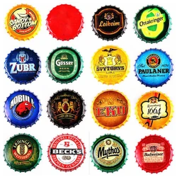 Beer Bottle Cap Beer Retro Plaque Metal Tin Signs Cafe Bar Pub Signboard Wall Decor Vintage Nostalgia Round Plates Poster 30CM