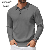 Mens Long Sleeve Polo Sweater Knit Casual Heavyweight Thermal Pullover Sweater Winter Warm Wool Jumper Button Down Streetwear
