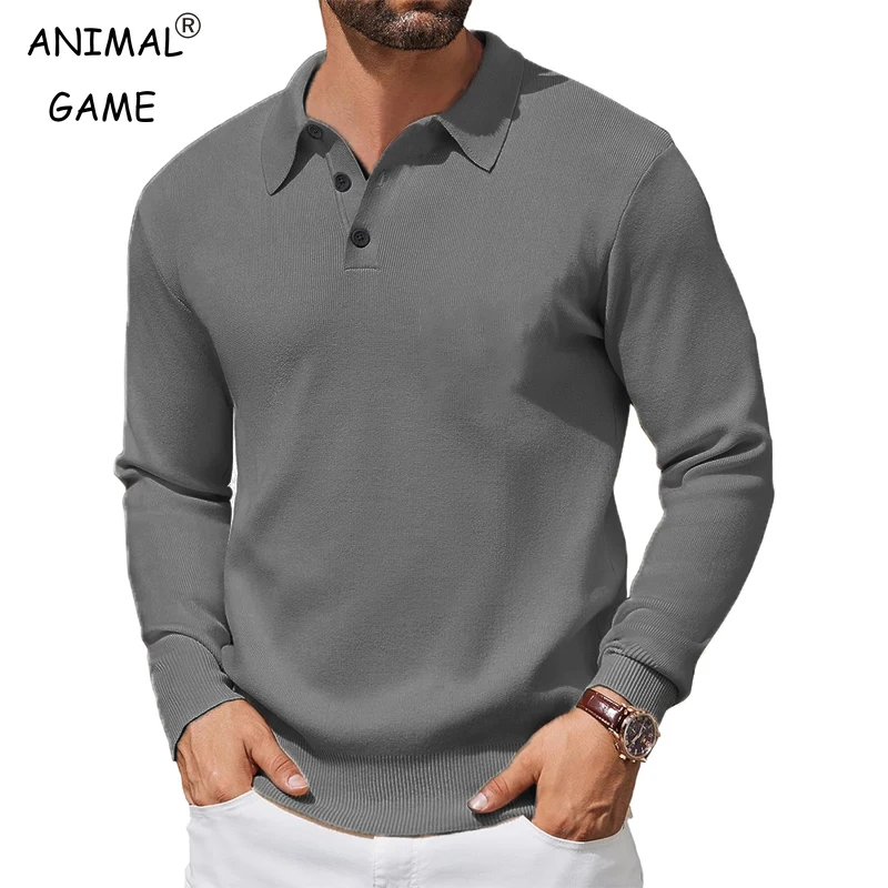 Mens Long Sleeve Polo Sweater Knit Casual Heavyweight Thermal Pullover Sweater Winter Warm Wool Jumper Button Down Streetwear