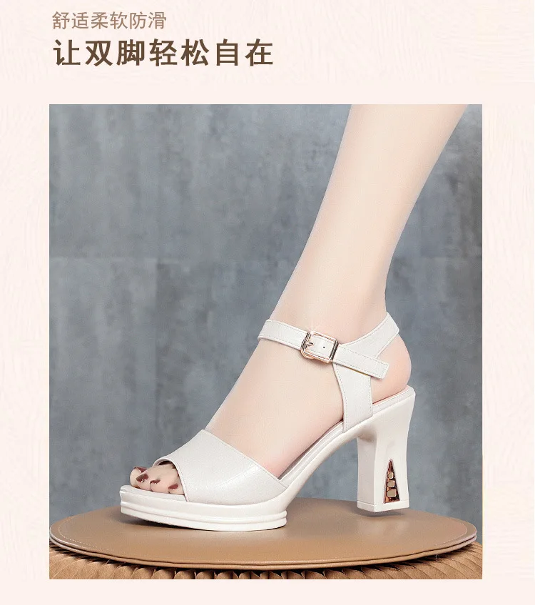 صنادل مماشي للموضة بكعب نسائي من الجلد للسيدات حذاء صنادل صيفية 2025 مفتوحة من الأمام بكعب عالٍ فستان صندل نسائي فاخر 34-40 #6