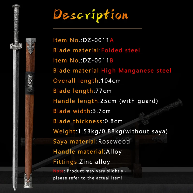 Nice Chinese Han Sword,Folded Steel,Rosewood Saya,Alloy Handle,Handmade Antique Swords,Home Decor Use Sword,Practice Props