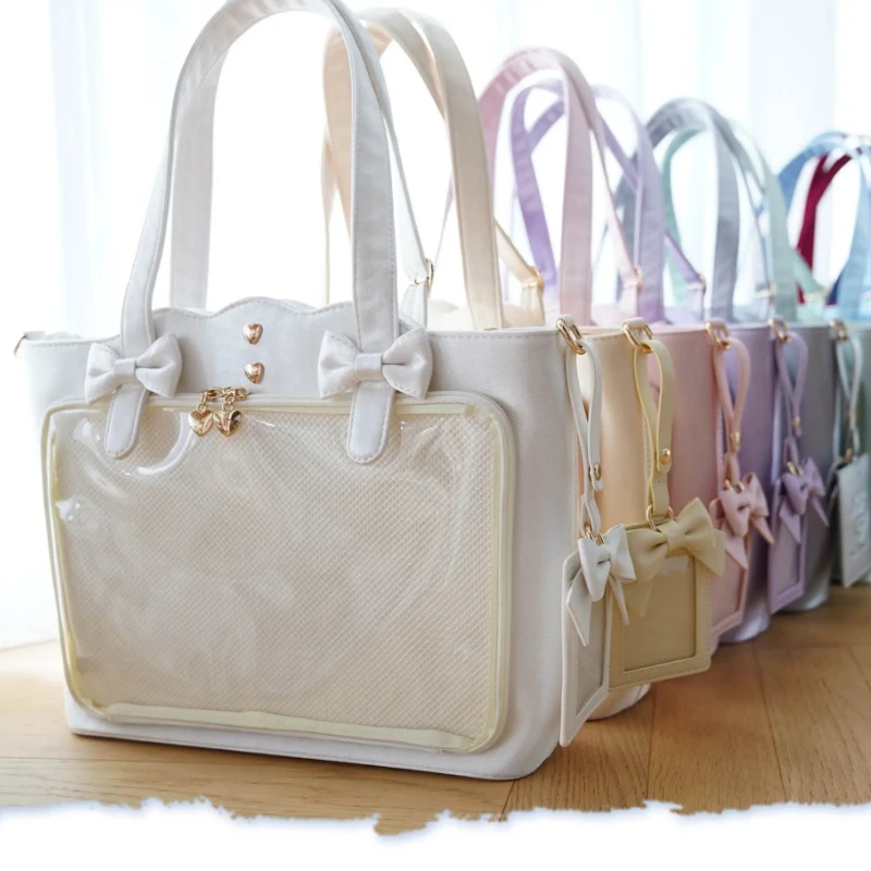 Japanese Original Cute and Sweet Lolita Bow Pain Satin Diagonal Span Shoulder Bags Women's Hand Large Capacity Lta Bag Female
