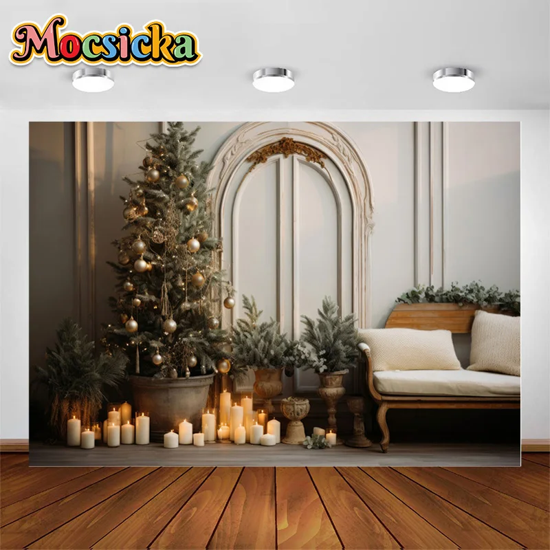 

Photography Backgrounds Beautiful Christmas Classic White Interior Christmas Tree Mantel Decoration Sofa Toys Photo Backdrops