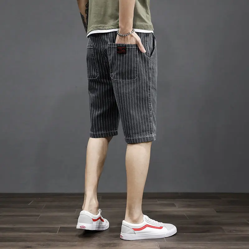 Summer Short Pants Men Casual Knee Length Denim Shorts Slim Fit Stretch Jeans Striped Designer Cowboy Streetwear Boyfriend Jeans