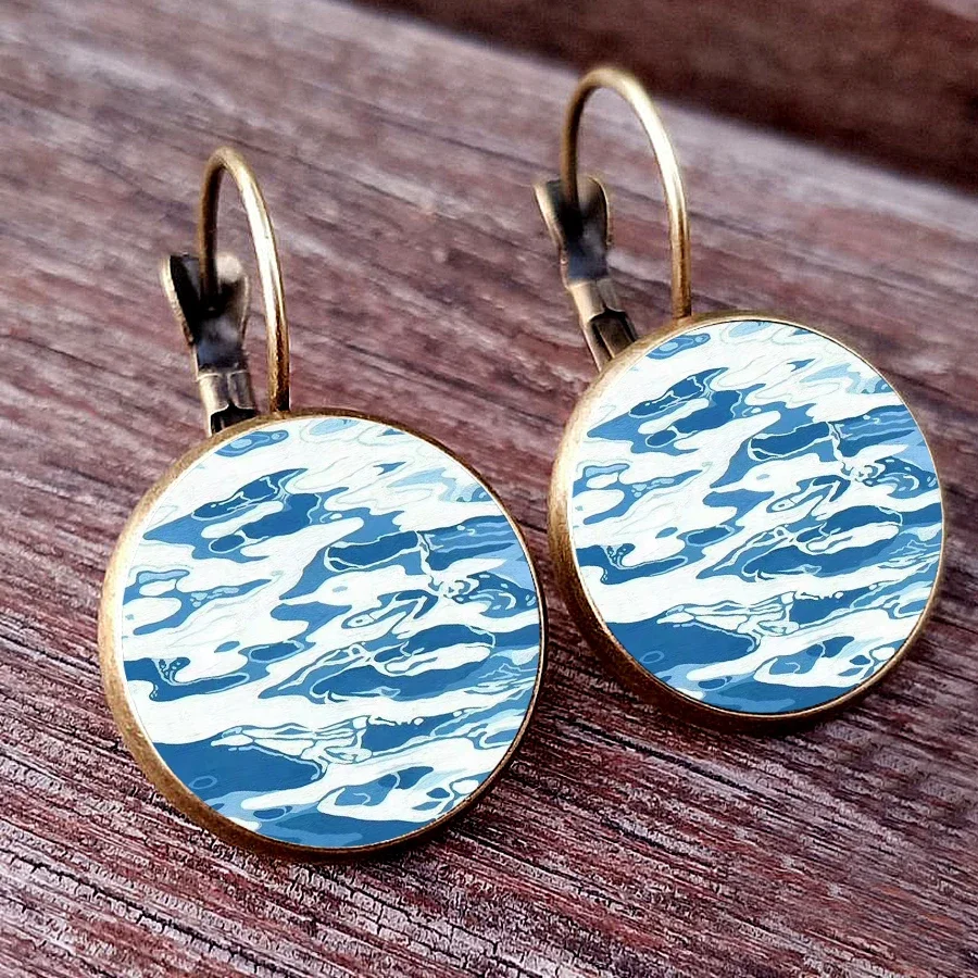 2023 Water Wave Glass Dome Round Painted Earrings, Artistic Texture Pendant Earrings, Women\'s Special Jewelry Earrings