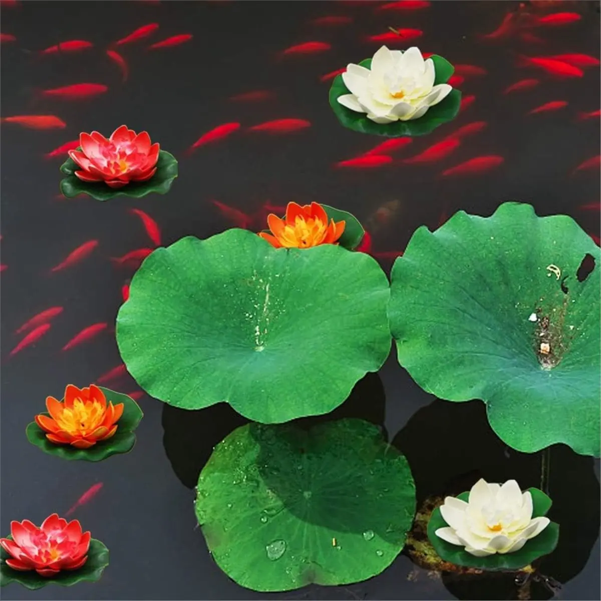 A24I 12 Pcs Artificial Floating Foam Flower with Water Lily Pad, Lifelike Ornanment Home Garden Pond Decor Indian