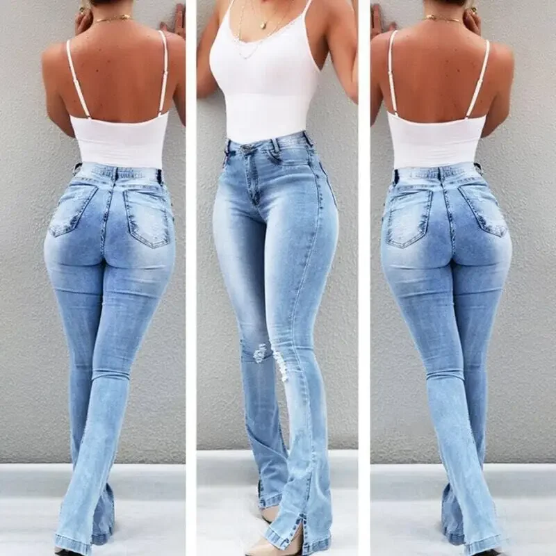 Dżinsy Rozszerzane Spodnie Damskie Denim Ołówkowe Długie Spodnie Hip Hop Eleganckie Łączone Obcisłe Seksowne Spodnie Wysoki Stan Jesień Slim Fit